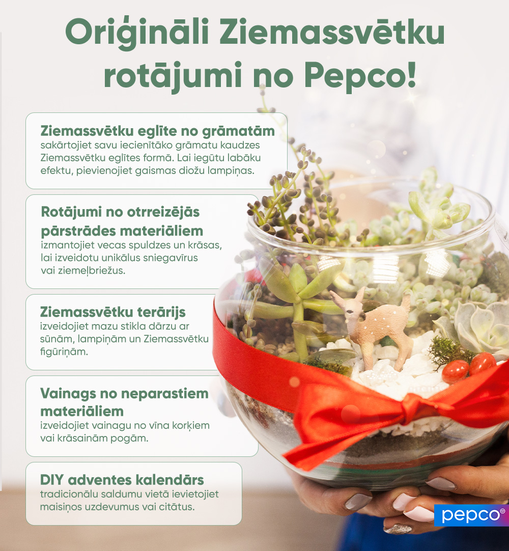 Pepco infografika par oriģināliem Ziemassvētku rotājumiem