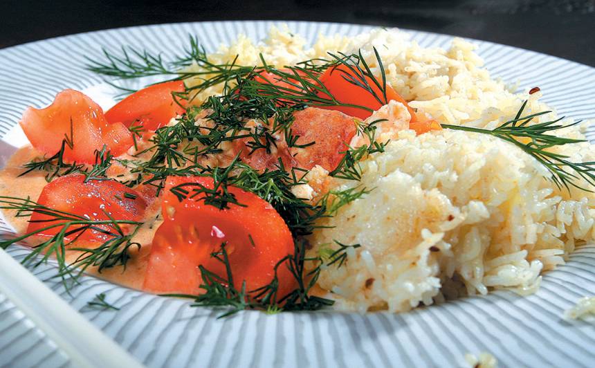 Habdži - rīsi ar dārzeņu, biezpiena mērci recepte