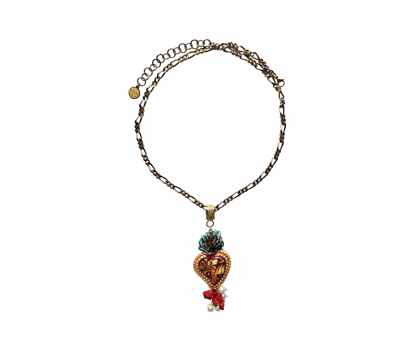Kaklarota (Sicīlijas keramika, 24 karātu zelts, apzeltīta aizdare, korallis, pērles) – 55 € soulstones.lv